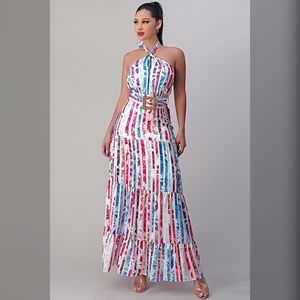Blue Multi color stripe printed Maxi dress